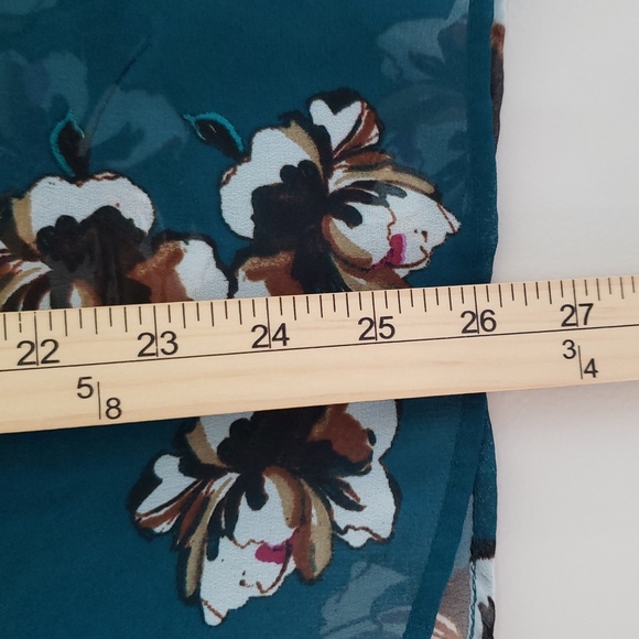 LOFT Floral Sheer Peasant Blouse Small Teal Brown Smocking Office Work Career - Picture 6 of 10